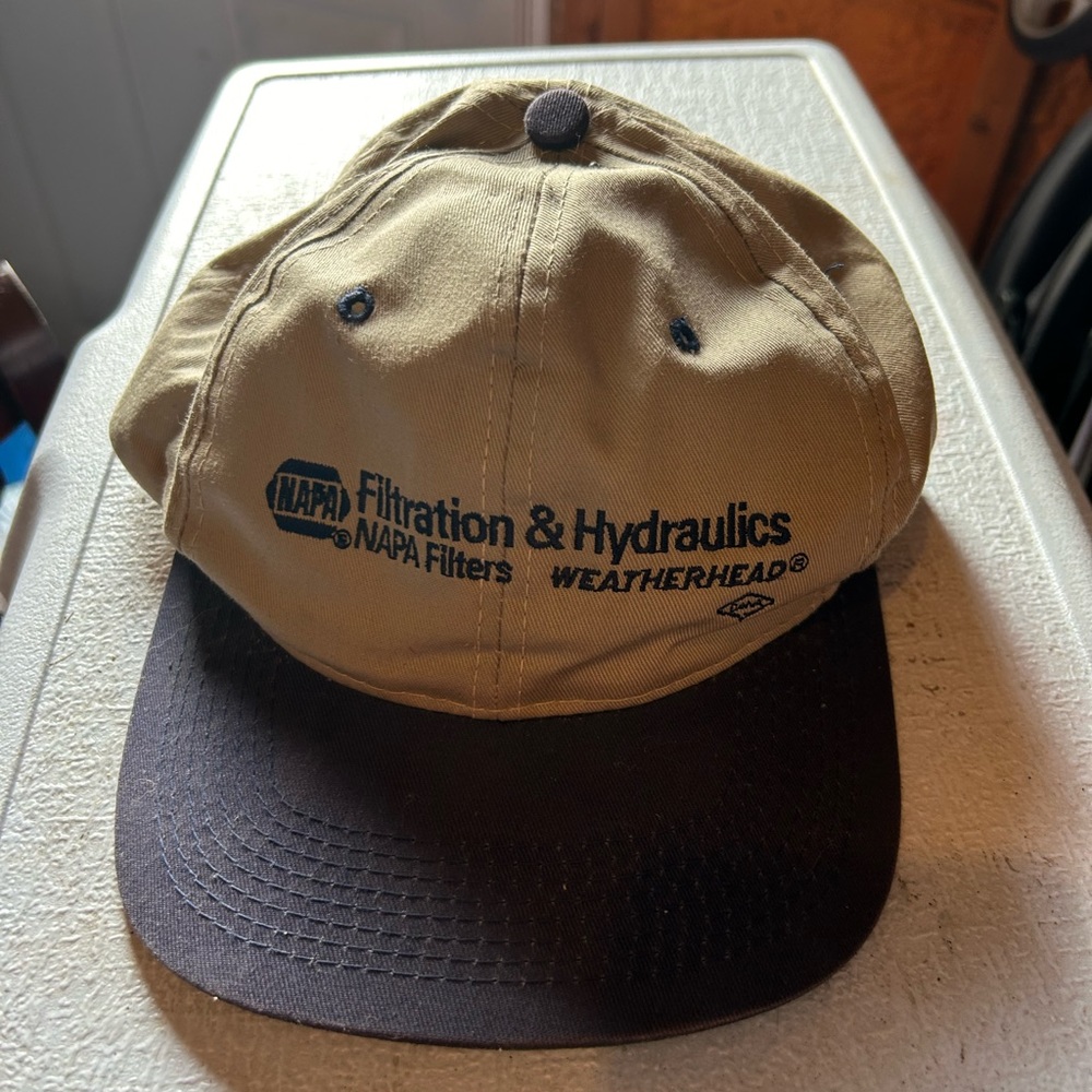 Vintage Napa Auto Parts SnapBack Hat Cap Tan Khaki Filtration Hydraulics